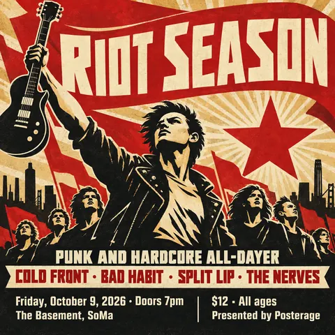 Soviet Propaganda style social post for a fictional post: Riot Season