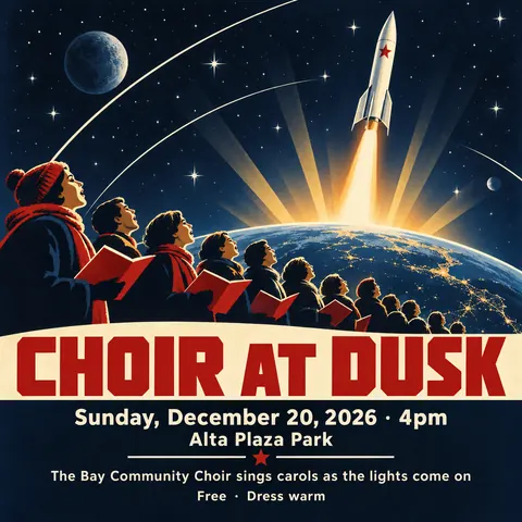 Soviet Space Programme style social post for a fictional post: Choir at Dusk