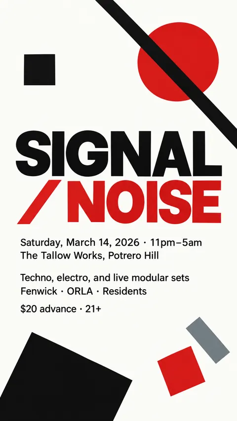 Suprematism style social post for a fictional story: Signal / Noise