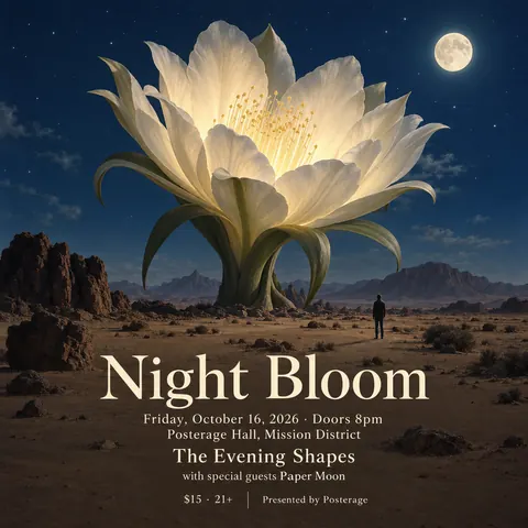 Surrealist style social post for a fictional post: Night Bloom