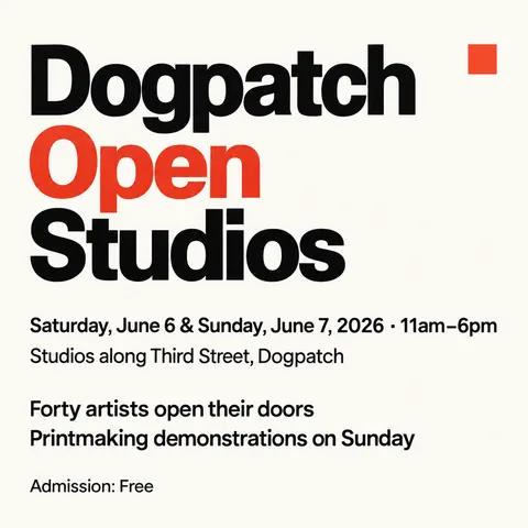 Swiss typography style social post for a fictional post: Dogpatch Open Studios