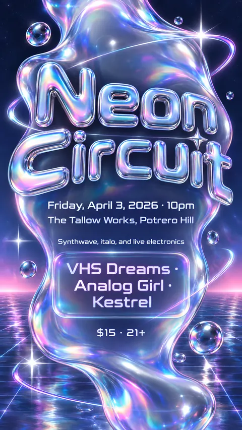 Y2K Chrome style social post for a fictional story: Neon Circuit